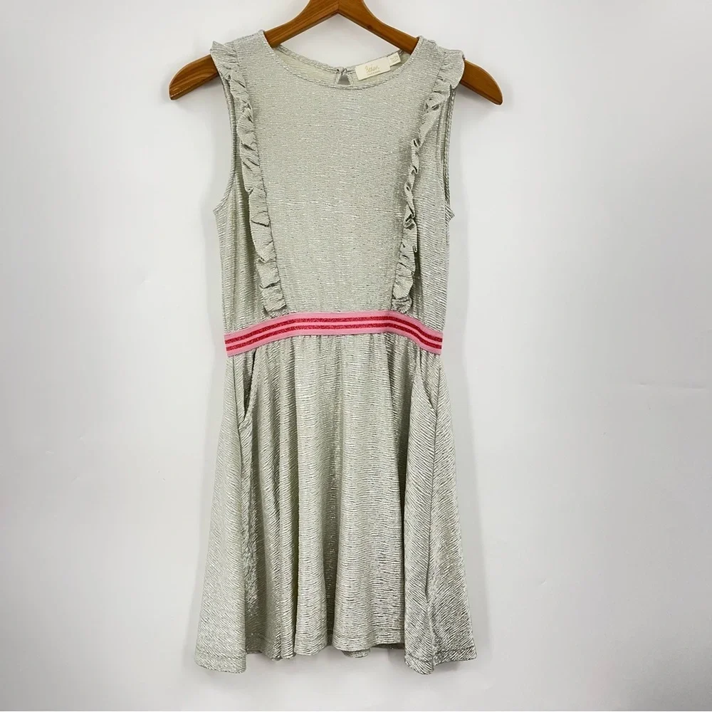 NEW Mini Boden 11-12y Silver Sparkly Dress 0999 holiday ruffle 152cm sleeveless